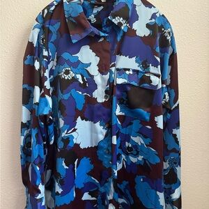 EUC Who What Wear Blue Floral Satin Shirt Sz XXL